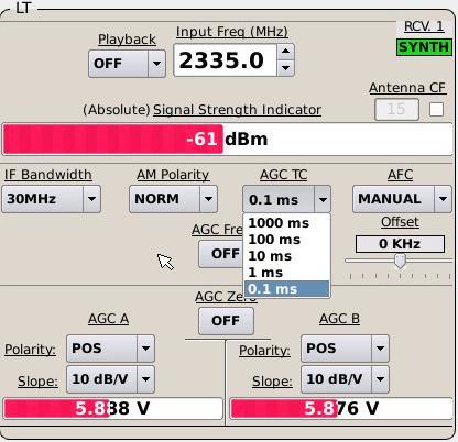 4.6.4 AGC Time Constant Selection The AGC Time Constant value on the GUI control panel is a pull-down menu selected by clicking on the arrow ( ) icon to the right of the AGC TC box (Figure 4-27).