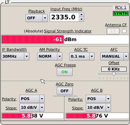 4.6.5 AGC Gain Modes AGC Gain Modes include AGC, AGC Freeze and AGC Manual. Figure 4-29 depicts the GUI AGC Gain Mode pull-down window. 4.6.5.1 AGC Mode In the AGC mode, the AGC is a linear output that tracks with the dynamic range of the receiver (i.