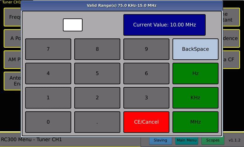 Screens. Touching the Tape Frequency button on the CH1, CH2 or Combiner Keyboard Screen enables the user to enter the desired tape output frequency.