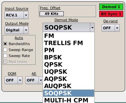 6.2 Demodulator Settings As previously depicted in Figures 6-1 and 6-2, the demodulator modes, controls, settings and features on the GUI Demodulator Control Panel include Demod Mode; Data Rate;