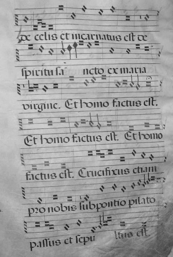 SPANISH LITURGICAL MUSIC MANUSCRIPTS AT SYDNEY 215 ILLUSTRATION 8 Fisher RB Add, Ms. 327. Polyphony for Et homo factus est in red notation. Folio D-2 [27].
