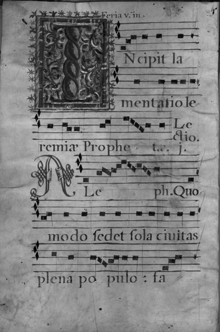 SPANISH LITURGICAL MUSIC MANUSCRIPTS AT SYDNEY 213 ILLUSTRATION 6 Fisher RB Add, Ms. 335. Lectionary including Lamentations of Jeremiah. 410 x 300 mm. 48 numbered folios. Folio 1v.