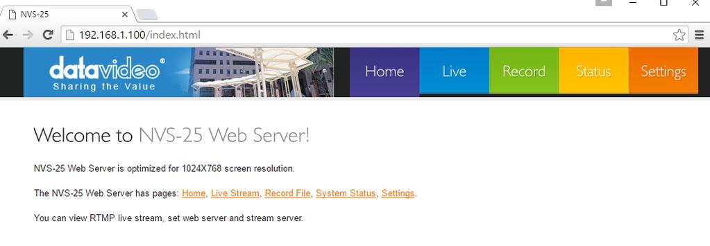 2 NVS-25 Video Streaming Server Audio Setting The audio source should be set
