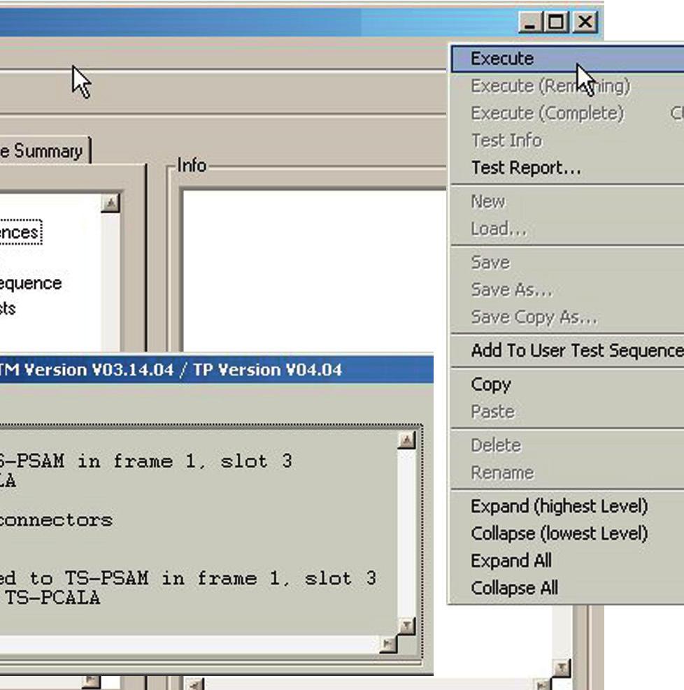 The test management software guides the user through the calibration setup, indicating how to interconnect the test adapters and