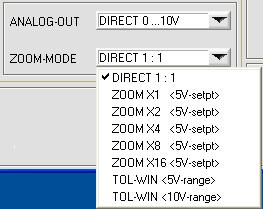 ZOOM-MODE (Analog-Output): Function element for setting various zoom modes at the analog output of the L-LAS-TB sensor.