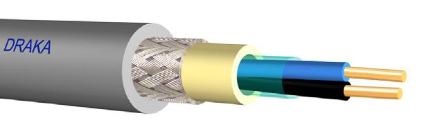 TL-S 50 V Halogen-free signal cable for traffic control systems. Plastic foil and braid of galvanized steel wires. 2 x 1,5 mm² in colours blue and brown.