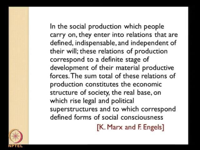 (Refer Slide Time: 27:21) So, here there is a quote from the collected works of Karl Marx and Fredrick Engels, I quote.