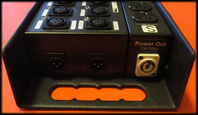 PowerCON out is always provided to chain from the snake box to other stage locations using CleanStage 2X cables.