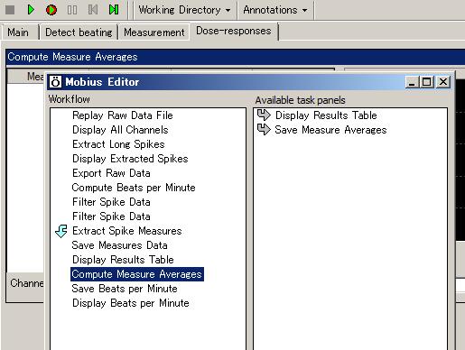 Open the analysis workflow which was automatically made when you acquired the data. (Go to [Workflow] > [Open].) 2. Add the [Compute Measure Averages] module to this analysis workflow.