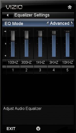 Equalizer Settings 1. To select the options in the Equalizer Settings sub-menu, press OK. A new menu will be displayed showing the available equalizer functions.