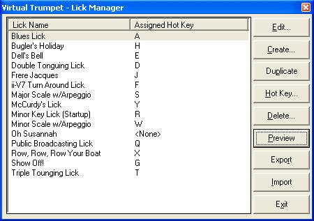 Lick Manager Virtual Trumpet ships with several interesting licks.
