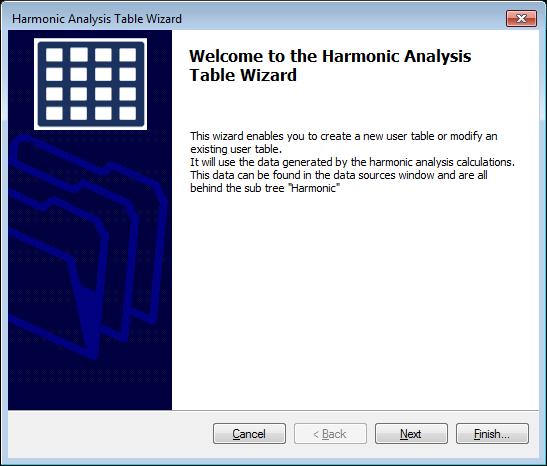 4.11 Table creation Wizard The table creation wizard can be used to create new or modify existing user tables.