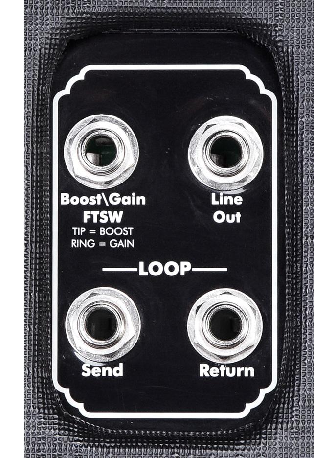 2.2 Rear Panel Boost/Gain FTSW Using a TRS cable, connect a two-button, latching footswitch into this jack to facilitate remote switching of the boost and gain functions.