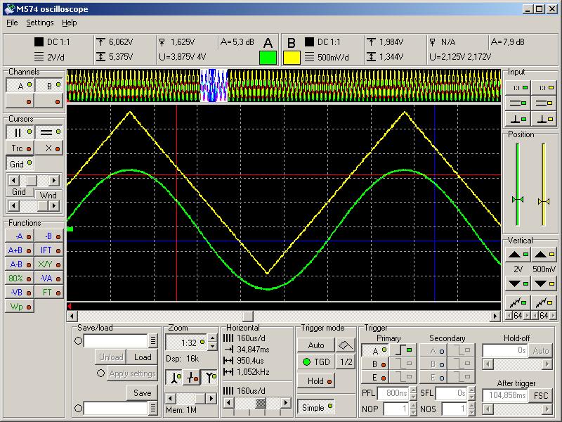 4. Main window The main window opens after the application starts. The controls in this window allows you to use most of the oscilloscope functions. Fig. 4.1.
