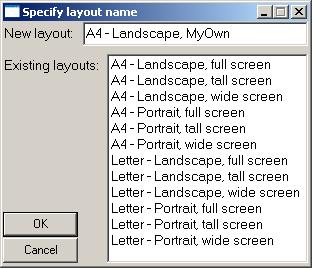 File Print Prints the page File Close Terminates the print manager 5.1.1. Setting the name of a new layout To open the Specify layout name dialog window, select the Layout Save layout as item.