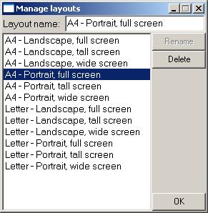 Fig. 5.1.2.1. - Layout Manager Window To select a layout, double-click its name in the list.