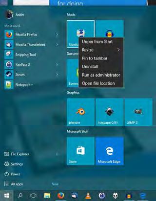 Windows 10 Tips (Cont. from page 6) It has programs on the left with app icons on the right.