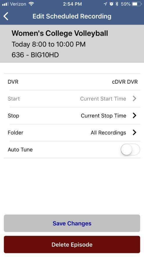 4. When you select a recording, a Program Details window will appear with the program description, the air date and time, and the channel number the program will be aired on.