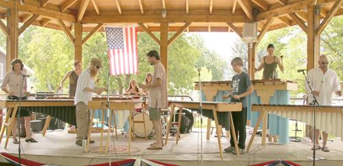 Good vibrations! By Tamie Meck Published: Published September 29, 2015 Photos by Tamie Meck David Alderdice, third from left, performs with the Marimba Project during the 2015 Cherry Days festival.