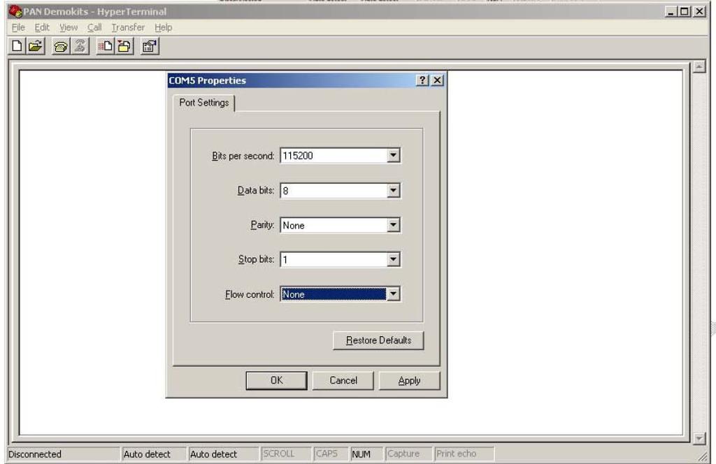 4.) Set the Port Settings to the following parameters and then click Apply and OK a.