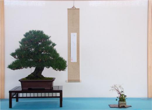 Rock planted bonsai should not have stones or mountain scenes included in the arrangement, but the season or mood could be enhanced by an illustration of insects, birds or