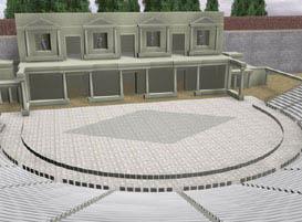(above & below) Artists renderings of what a Greek theater with the skene very possibly looked like. up on the hillside.
