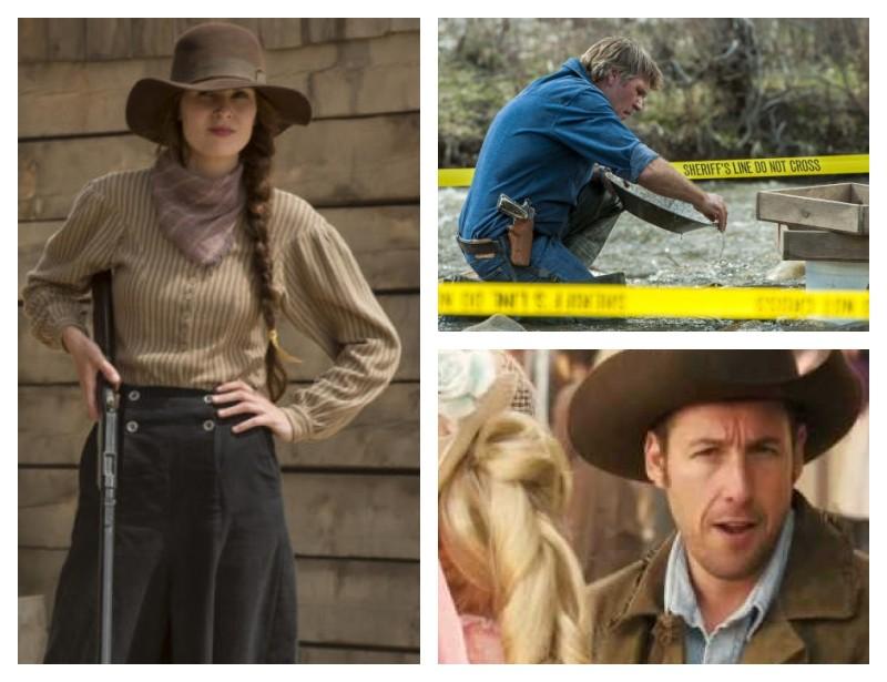 Michelle Dockery, left, starred in the Emmy-winning miniseries Godless. Robert Taylor, top right, filmed the Netflix series Longmire in New Mexico.