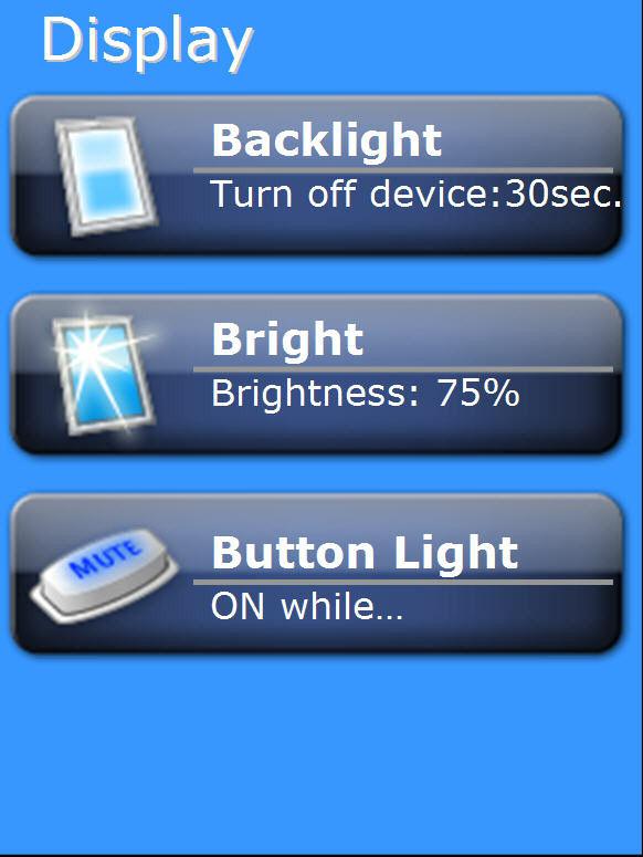 Main Settings Menu DISPLAY- Press this setting button to adjust the screen and button backlighting. The longer your screen is lit, the more frequently you ll need to charge the MX-980.