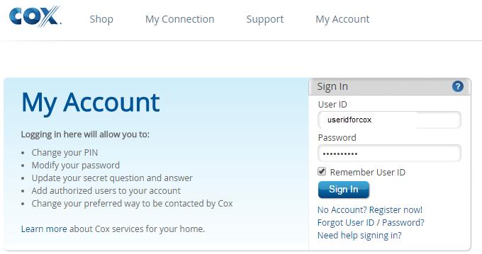 Login into your Cox Account