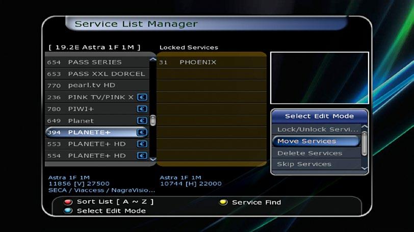 Once these settings have been taken care of and the receiver has been matched to the reception equipment, the next step would be to start filling the channel list with as many as 10,000 entries.