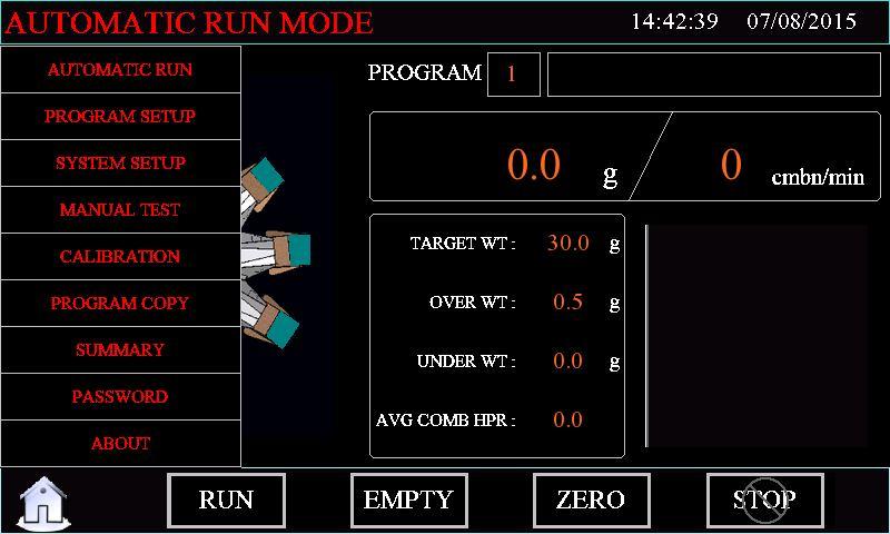 HOME MENU After initial zero is completed, Automatic Run Mode