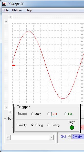 6.6.3 Trig d This indicator ( triggered ) shows if the scope is getting trigger events. Each trigger will cause it to turn green for a short amount of time.
