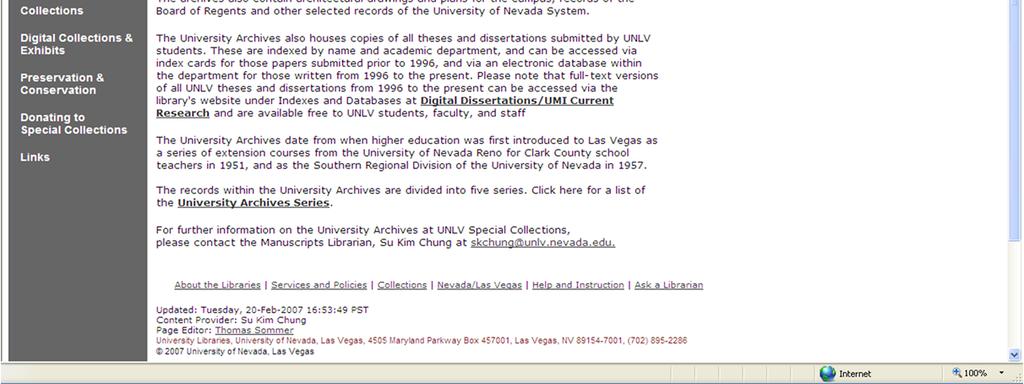 Here is a snapshot of the current University Archives homepage.