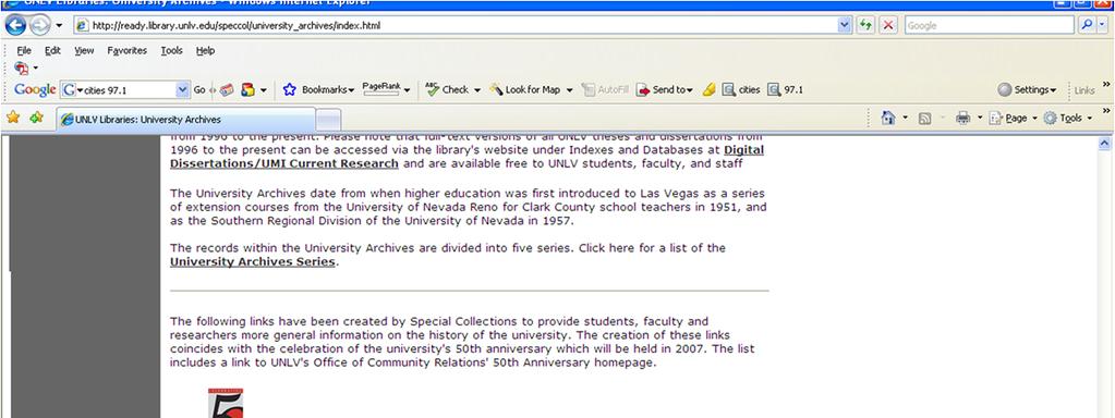 The updated University Archives homepage will include links to new pages