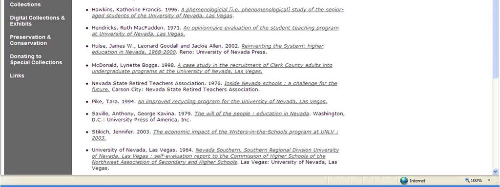 The UNLV Bibliography page was created to provide students, faculty, and researchers a list of print and electronic records on the history of UNLV.