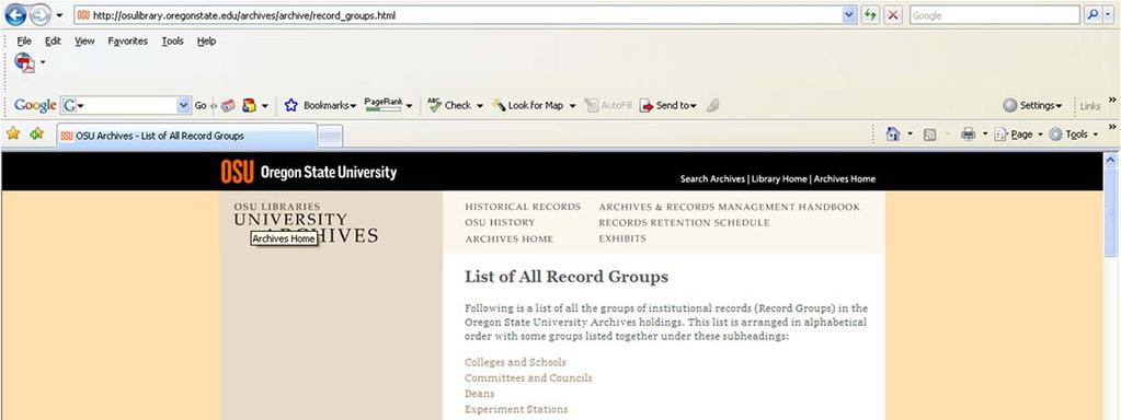 The list is arranged in alphabetical order. However, some of the record groups are listed together under subheadings.