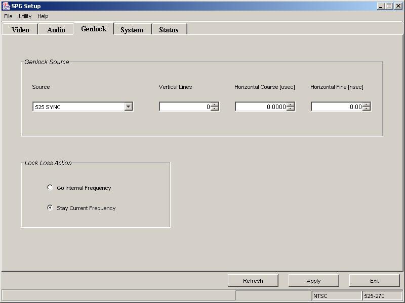 Appendix B: Using the Remote Interface. Figure B-4: Java applet window after selecting the Genlock tab 2. Click the Source list box to select a genlock source from the pull-down list.