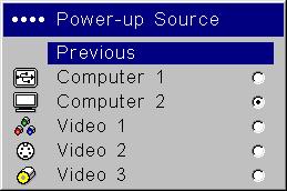 Sources>Power-up Source: this determines which source the projector checks first for active signal during power-up.