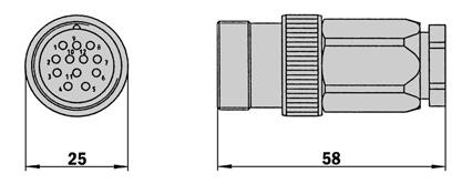 55 General tolerances according to DIN ISO 2768-mk General tolerances according to DIN ISO 2768-mk Cable connector M23 female, -pin, straight cable -core, screened, capable of being dragged, for read