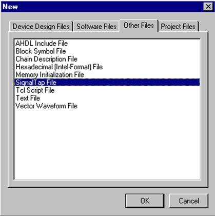 Figure 2. Creating a SignalTap File Saving, Copying & Renaming a SignalTap File Once an.stp file is created or edited, changes can be saved to the same file or a new file.