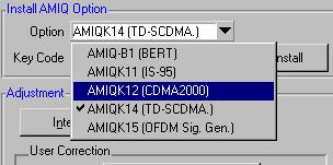 Open the dialog box for remote control of the AMIQ: 2. Select Test and Adjustment : 3. Select the cdma2000 option AMIQ-K12 : 4.