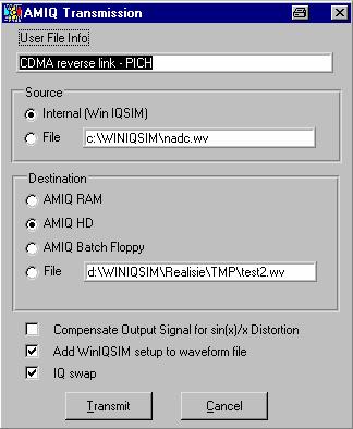 NOTE: - Destination AMIQ RAM : The waveform is loaded directly into the main memory of the