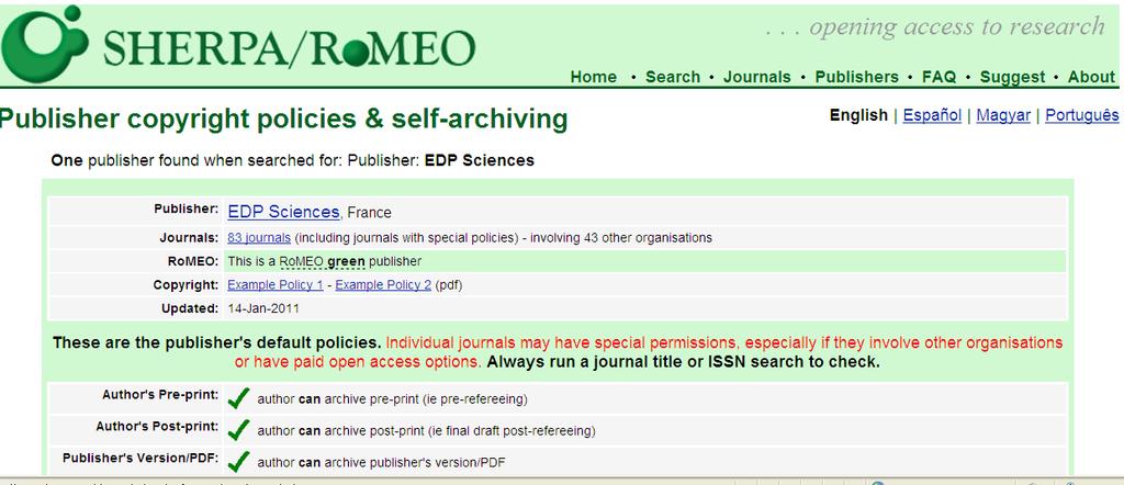 EDP Science is a Green publisher One publisher