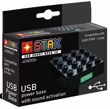 J03000 STAX JUNIOR USB SMART BASE V2 SKU J03000 STAX Junior USB Smart Base V2 EAN 8719831530786 - USB Power Base (4x4) All STAX Junior Play Sets contain a USB Smart Base.