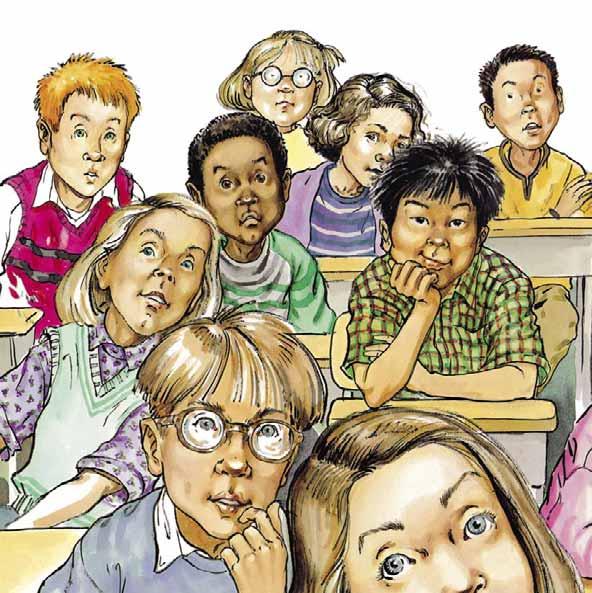 When they got to the classroom, most of the children were already in their seats. The class looked up as Mrs. Burton cleared her throat. Class.