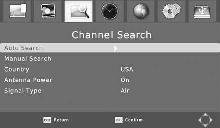 4.3 Channel Search The Channel Search top-level navigation page allows the ZvSync tuner/ decoder to rescan for channels and change settings relevant to the attached reception method.
