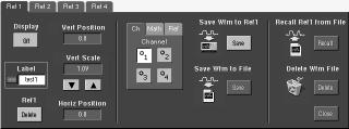 To Store Information To Save and Recall Waveforms To save or recall waveforms, select Reference Waveforms and then Save Wfm... or Recall Wfm... in the File menu. Or touch the Refs button.