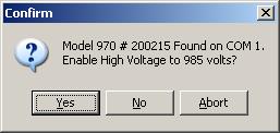 Click Yes to enable the High Voltage to the displayed value or No to start SNAP-MCA with the High Voltage turned off.