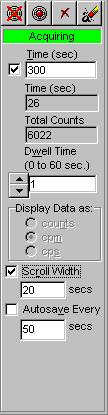 Immediately below the four buttons is a status display showing the current status of data acquisition.