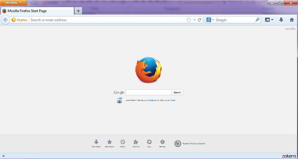 Zotero as an add-on for the Firefox web browser Open the Firefox web browser and you will see Zotero